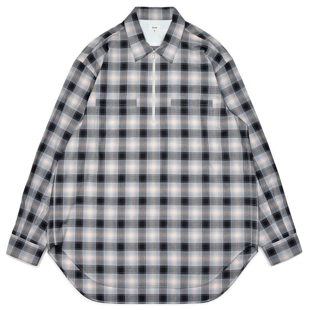 Scye (サイ)<br>ウールレーヨン オンブレチェック ハーフジップ プルオーバーシャツ 31052000195