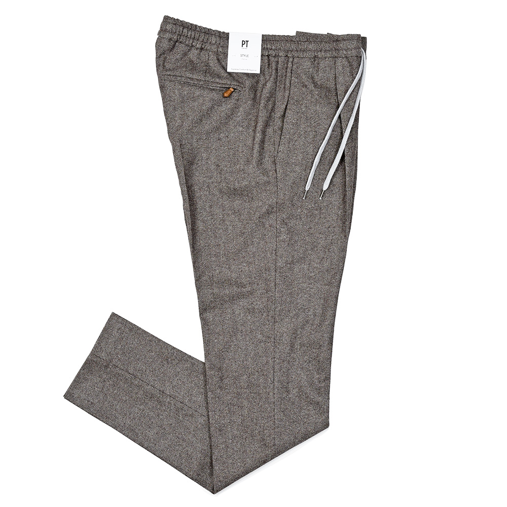 PT TORINO(ピーティー トリノ)<br>ヴァージンウールカシミヤ ストレッチ ライトフランネル ヘリンボーン 1プリーツシャーリングパンツ SOFT FIT/TO02 33056006081