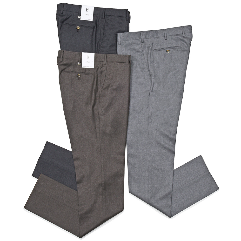 PT TORINO(ピーティートリノ)<br>Super110'S ヴァージンウールストレッチ ライトフランネル ノープリーツドレスパンツ SLIM FIT/CM13 33062008081